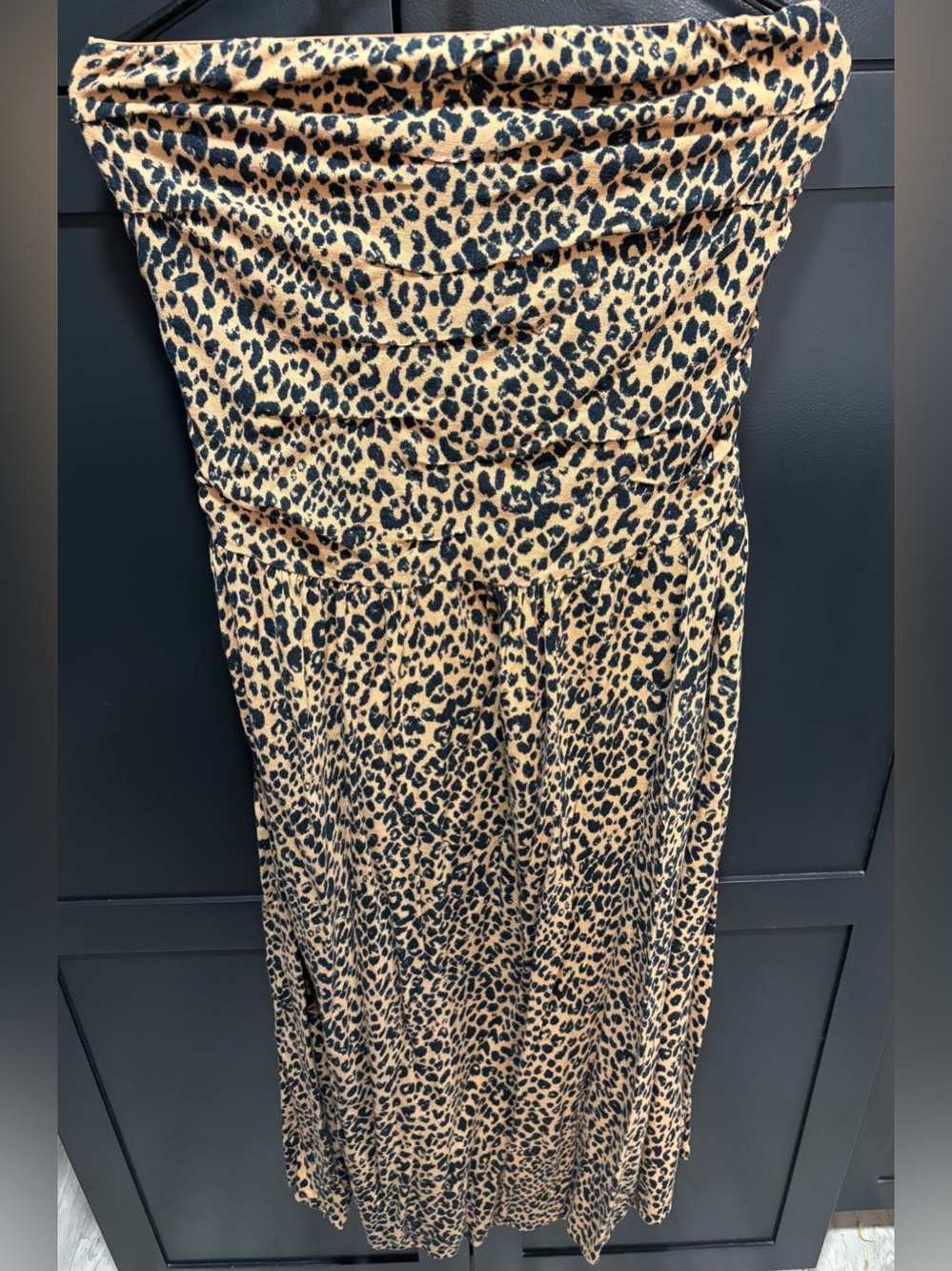 Leopard Print Women’s Maxi Strapless Dress - Tan & Black